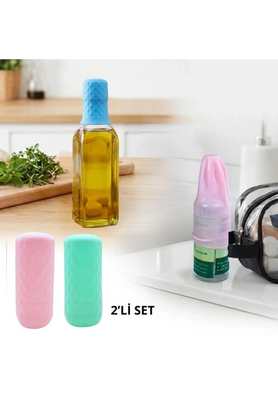 2 Adet Silikon Şişe Kapağı Seyahat Tipi Sızdırmaz Elastik Şampuan, Losyon Ve Parfüm Şişesi Koruyucu Renkli