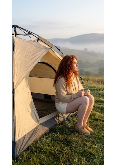 Çadır Tam Otomatik Kamp Çadırı 2 Kişilik 200x150 Cm 3 Saniyede Kurulum Su Geçirmez Geniş Çadır Outdoor Bej
