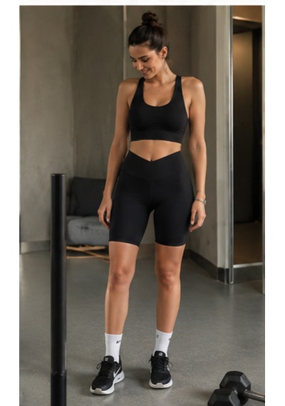 Cocosushicooo Kadın Siyah Spor Takım Esnek Kumaş Yüksek Bel Biker Tayt Ve Spor Büstiyer Takım