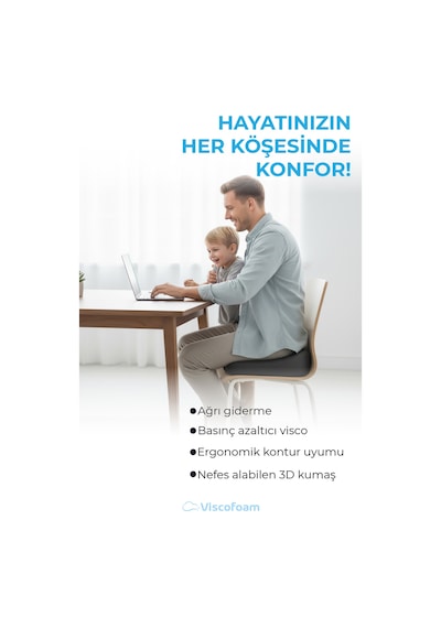 Viscofoam Ortopedik Oturma Minderi Hemeroid Kuyruk Sokumu Coccyx Oturma Minderi Visco Minder Gri