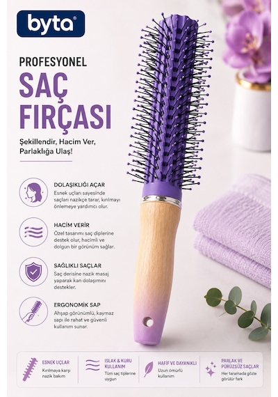 Profesyonel Hacim Veren Saç Fırçası Dolaşık Açıcı Esnek Uçlu, Ergonomik Saplı Tarama Ve Şekillendirme Fırçası