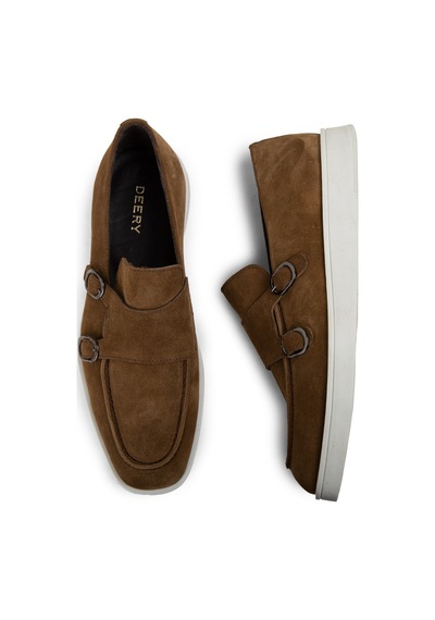 Deery Hakiki Süet Taba Rengi Çift Tokalı Erkek Loafer Ayakkabı - 01966mtbac01 Taba
