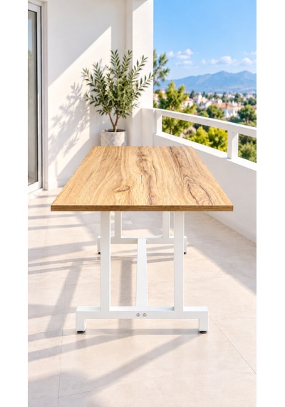 Neokas Balkon Masası, 60x90 Cm Bahçe Sehpası, Balkon Mobilyası Orta Masa Beyaz