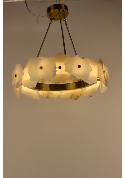 Modern Ham Mermer Parçalı 3 Renk Led Bronz Eskitme Sarkıt Avize Gold