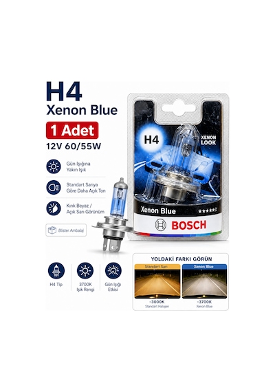 Bosch H4 Xenon Blue 12v 60/55w Far Ampulü 3700k Gün Işığı Efekti 1 Adet