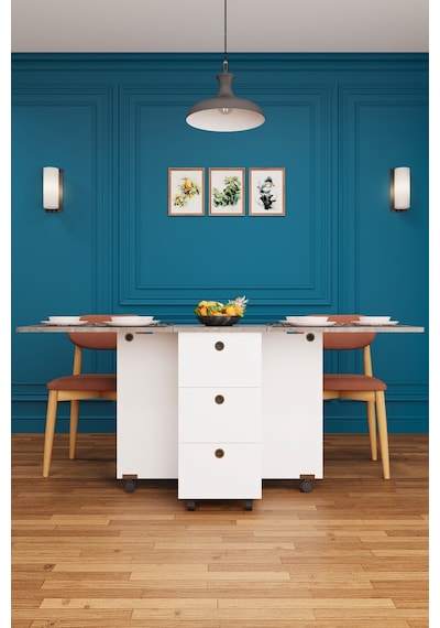 Asra Trend KM-01 %100 MDF 168x70 cm Katlanır Akıllı Mutfak Masası 3 Çekmeceli Tekerlekli Servis Masası Beyaz Retro Gri Asra Trend KM-01 %100 MDF 168x70 cm Katlanır Akıllı Mutfak Masası 3 Çekmeceli Tekerlekli Servis Masası Beyaz Retro Gri