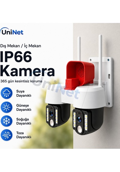Uninet 8mp Çift Kameralı Döner Başlıklı Wifi Yönü Elle Ayarlanabilir Güvenlik Kamerası 10x Dijital Zoom Pır Insan Algılama Ve Siren