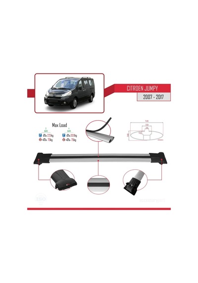 Citroen Jumpy 2007-2017 Arası İle Uyumlu Fly Model Ara Atkı Tavan Barı Gri 4 Adet Bar