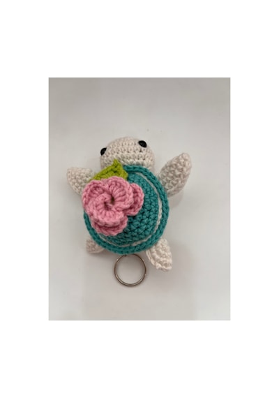 Amigurumi Örgü Kaplumbağa Anahtarlık - El Yapımı Çiçekli Tasarım Turkuaz Turkuaz