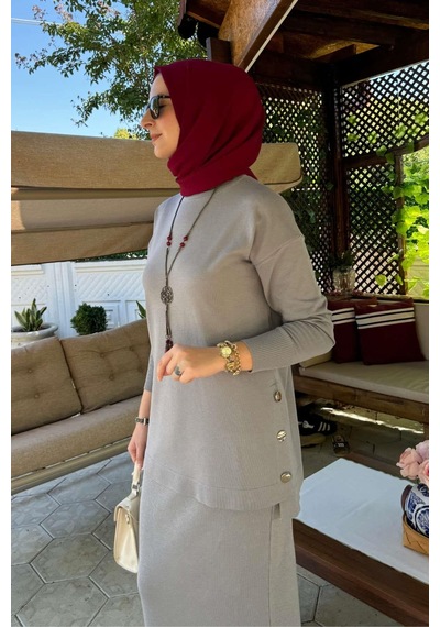Rabia Şamlı Sezen Triko Takım Gri Çok Renkli