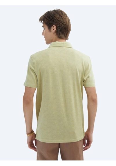 Kip Limon Küfü Desenli Polo Yaka Pamuk Karışımlı T-shirt Haki