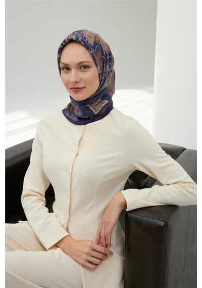 Silk Home Viskon Velora Eşarp Mor-taba Desenli Kaymaz Tok Duruşlu 90x90 Çok Renkli