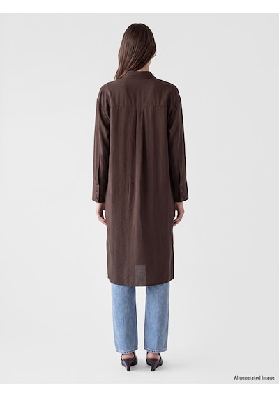 Lcw Modest Kahverengi Modal Karışımlı Oversize Kadın Gömlek Tunik
