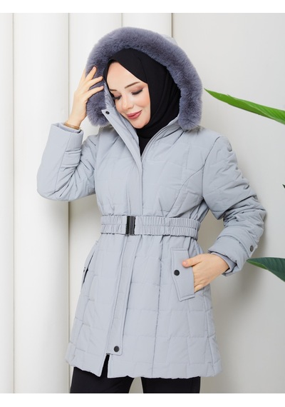 Eslemnur Nova Kumaş Şişme Mont 85cm Gri