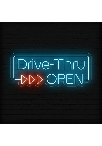 Drive-thru Open Yazılı Neon Tabela Turkuaz