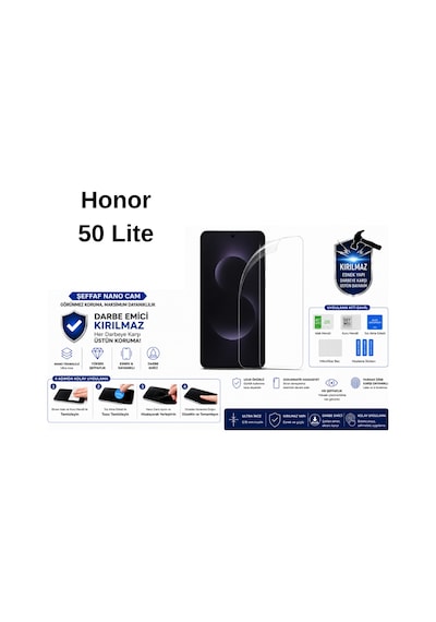Honor 50 Lite Uyumlu Şeffaf Nano Kırılmaz Darbe Emici Ekran Koruma