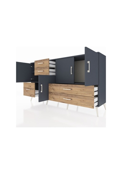 Hyperion Konsol 4 Raflı 5 Çekmeceli 4 Kapaklı 176x44x99 Antrasit- Antrasit-antrasit/çam Hyperion Konsol 4 Raflı 5 Çekmeceli 4 Kapaklı 176x44x99 Antrasit- Antrasit-antrasit/çam