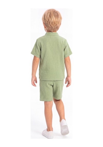 Mnk Baby & Kids Pamuklu Müslin Kumaş Yazlık Şortlu Kısa Kol Rahat Takım M00820 Yeşil