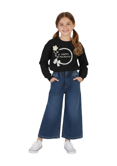 Erdem Kıds Kız Çocuk Bayramlık Günlük - Casual Geniş-bol Paça Palazzo Kot Pantolon-sweatshirt İkili Takım Siyah - Mavi Siyah - Mavi Erdem Kıds Kız Çocuk Bayramlık Günlük - Casual Geniş-bol Paça Palazzo Kot Pantolon-sweatshirt İkili Takım Siyah - Mavi Siyah - Mavi