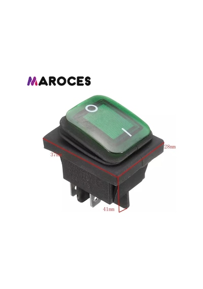 Ic-104W Geniş Körüklü Işıklı Yeşil Anahtar On-Off 4 Uçlu 220V 1 Adet