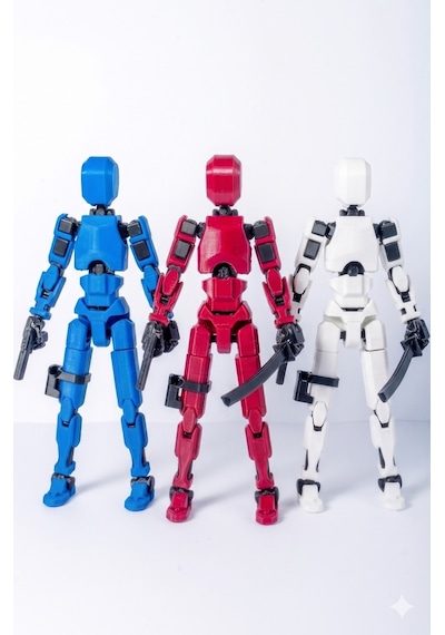 3'lü Kişiselleştirilebilir Robot Figür Seti - İstediğin Renkleri Sen Seç - Hareketli Eklemli Dummy