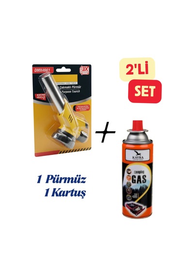 Çakmaklı Pürmüz Dmx4661 - Kamp Piknik Mutfak Tipi Otomatik Ateş Tutuşturucu Pürmüz Başlık + 1 Kartuş Sarı Sarı