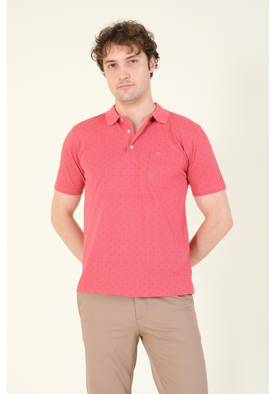 Giyim Dünyası Erkek Desenli Cepli Polo Yaka T-shirt Gül 001