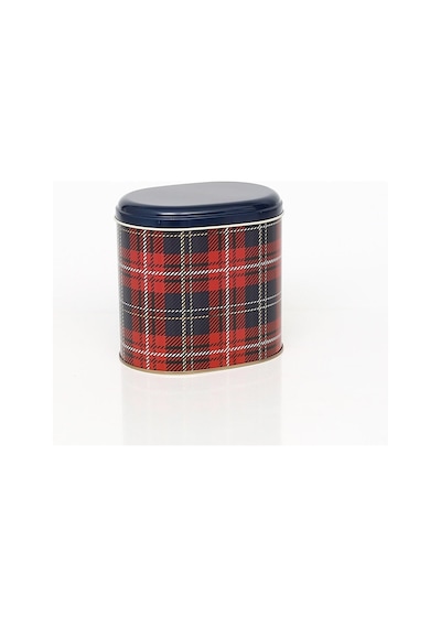 Plaid Ekose Desenli Oval Metal Saklama Kabı 14 x 12 x 13 CM 1.4 L Çok Renkli