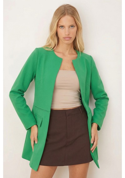 Armonika Kadın Yeşil Beli Dikişli Uzun Ceket Arm-26k001017