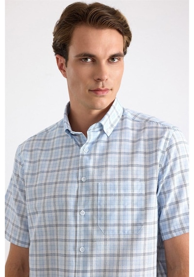 Süvari Buz Mavi Regular Düğmeli Yaka Kareli İpliği Boyalı Kapaksız Cep Manşetli Kısa Kollu Casual Gömlek Sgm2006800013-m01 Süvari Buz Mavi Regular Düğmeli Yaka Kareli İpliği Boyalı Kapaksız Cep Manşetli Kısa Kollu Casual Gömlek Sgm2006800013-m01