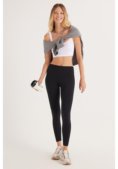 Tudors Kadın Süper Slim Beli Lastikli İnterlok Standart Boy Normal Siyah Tayt-33526 siyah