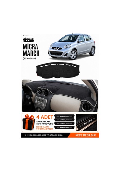 Nissan Micra March 2010-2016 Uyumlu Torpido Örtüsü, Torpido Kılıfı - Siyah-gri - Nı008