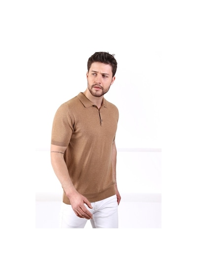 Ferraro Camel Polo Yaka Düz Renk Erkek Pamuk Triko T-Shirt-Camel