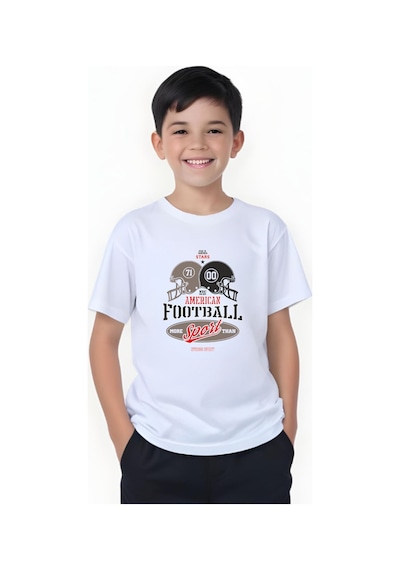 Panios Kids American Football Baskılı Erkek Çocuk Kısa Kollu T-shirt Beyaz