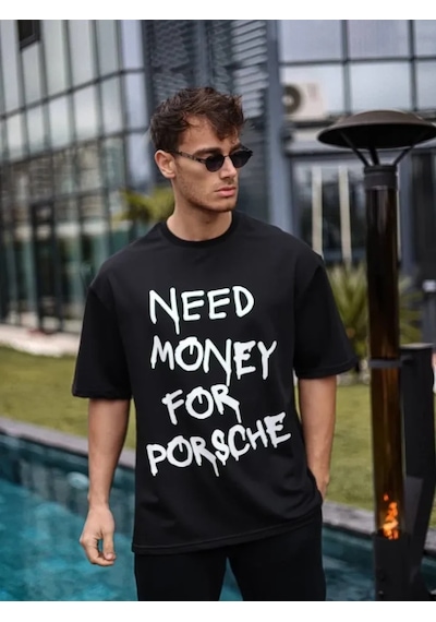 Modi Unisex Bisiklet Yaka Baskılı Oversize T-shirt - Siyah - Mymg180509