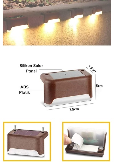 Solar Güneş Enerjili Köşebent Merdiven Veranda Bahçe Led Lamba Tekli Dekor Bahçe Aydınlatma 4 Adet