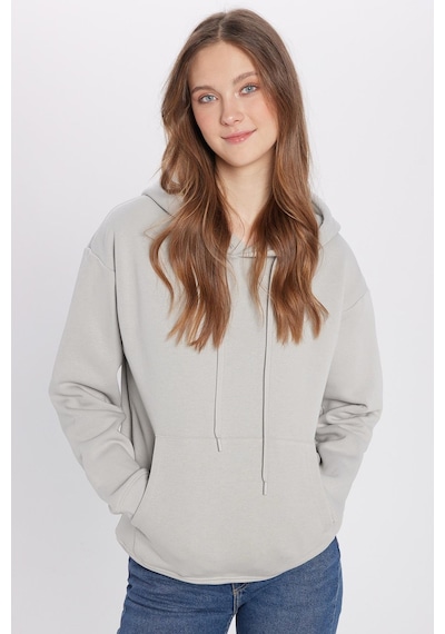 Tudors Unisex Oversize Geniş Kesim Pamuklu Yumuşak Dokulu İçi Polarlı Basic Taş Renk Kapüşonlu Sweatshirt-28984 Taş