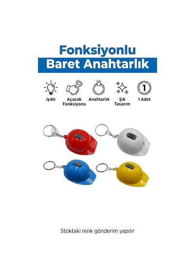 Anahtarlık Baret Tasarım Işıklı Led Açacak Fonksiyonlu Tasarım Anahtarlık Beyaz Mavikırmızı Sarı Beyaz