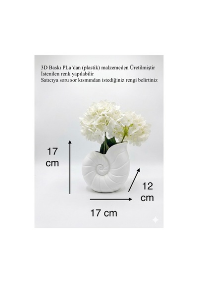 3d Tasarım Deniz Kabuğu Vazo - Dekoratif Modern Saksı Ve Estetik Obje 17 Cm Beyaz