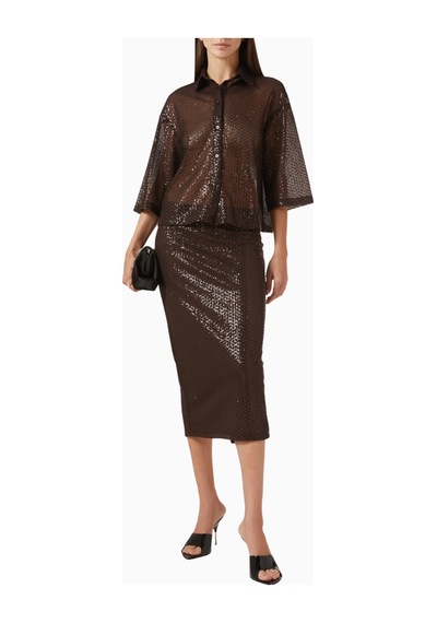 Maibella Marella Sequin Embroidered Gömlek, Işıltılı Nakışlı Şık Tasarım Kahverengi