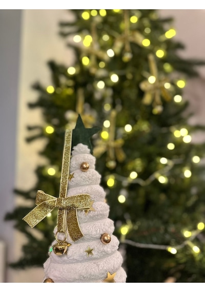 Yılbaşı Simli Altın Gold Kadife Kurdeleli Zilli Zincir Lüks Noel Çam Ağacı Süsü 1 Adet