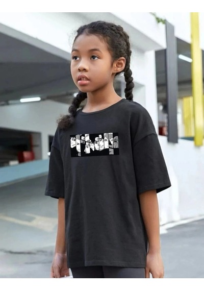 Barlashive Çocuk Unisex Baskılı T-shirt - Siyah Çok Renkli