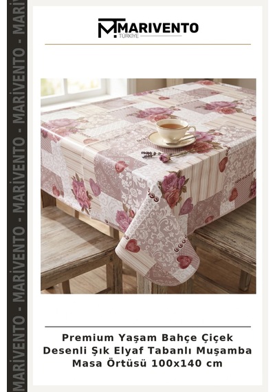 Premium Yaşam Bahçe Çiçek Desenli Şık Elyaf Tabanlı Muşamba Masa Örtüsü 100x140 Cm Çok Renkli