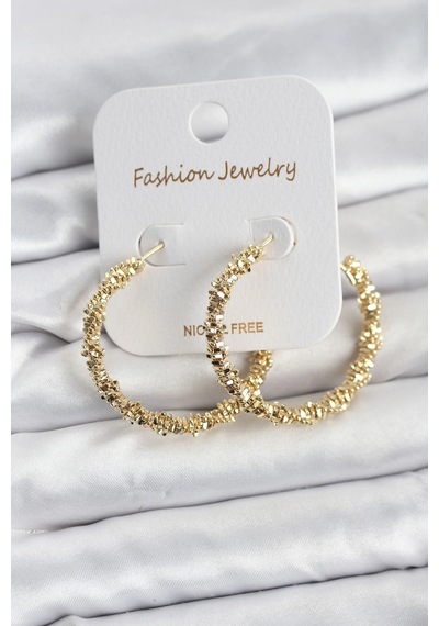 Pirinç Gold Renk Tırtıklı Halka Model Kadın Küpe Çok Renkli