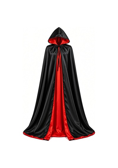 Halloween Çift Taraflı Siyah Kırmızı Kapüşonlu Cadı Pelerini 160 Cm Cadılar Bayramı İçin Kostüm
