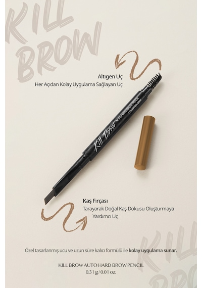 İnce Altıgen Uçlu Kaş Kalemi Clio Kill Brow Auto Hard Brow Pencil 02 Light Brown