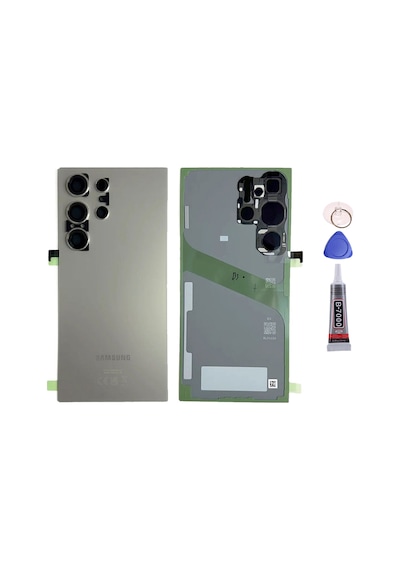 Samsung S24 Ultra Titanyum Gri Uyumlu Arka Kapak Batarya Kapağı Pil Kapağı Yapışkan Ve Sökme Aparatıyla Beraber Full Set Gri