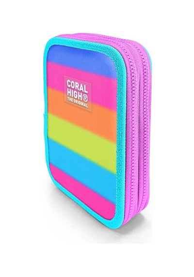 Coral High Kids Renkli Çizgili Çift Katlı Kalem Çanta 11140 Çok Renkli