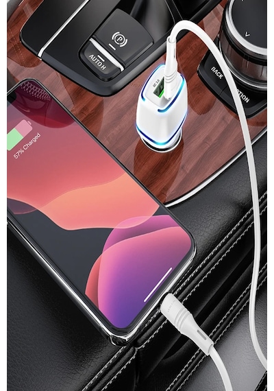 40w Araba Çakmaklık Hızlı Şarj Type-c Ve Usb Çıkışlı Pd Şarj Aleti Işıklı  Android Tam Uyumlu