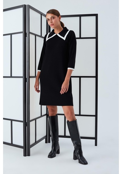 Peraluna Grace Dress Rahat Kesim A Form Rayon Kadın Triko Elbise Siyah